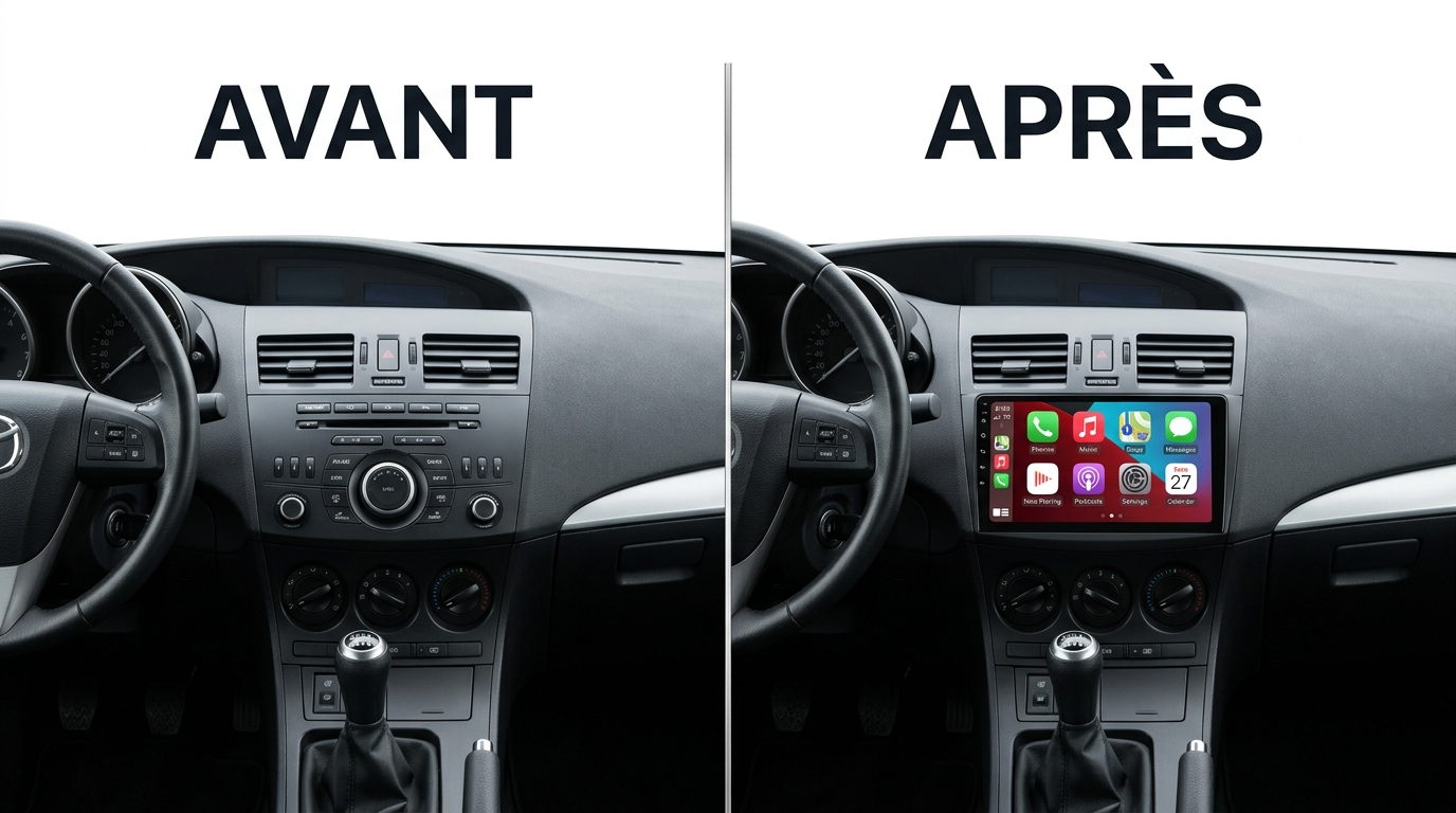 Avant après installation CarPlay Mazda 3 2009-2013