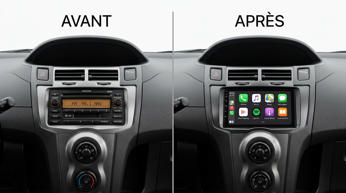 Avant après CarPlay Toyota Yaris 2005-2011