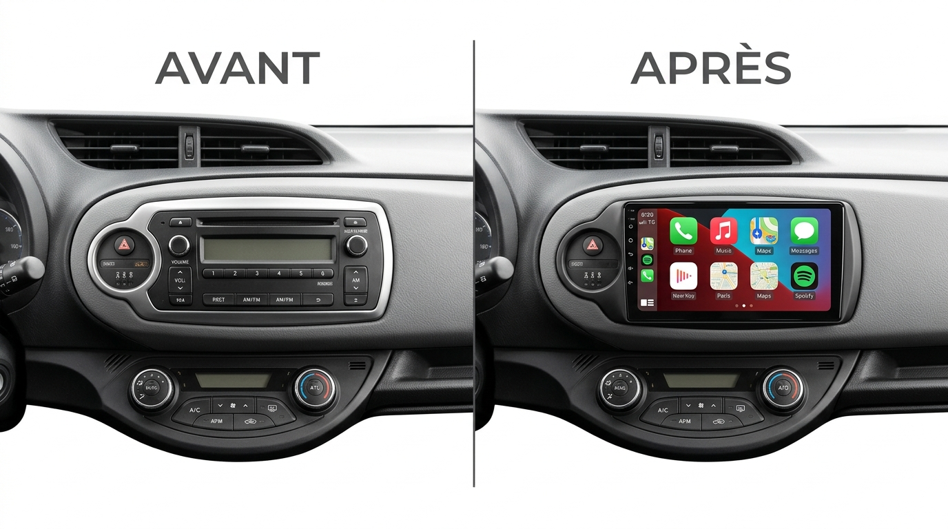 Avant après CarPlay Toyota Yaris 2012-2017