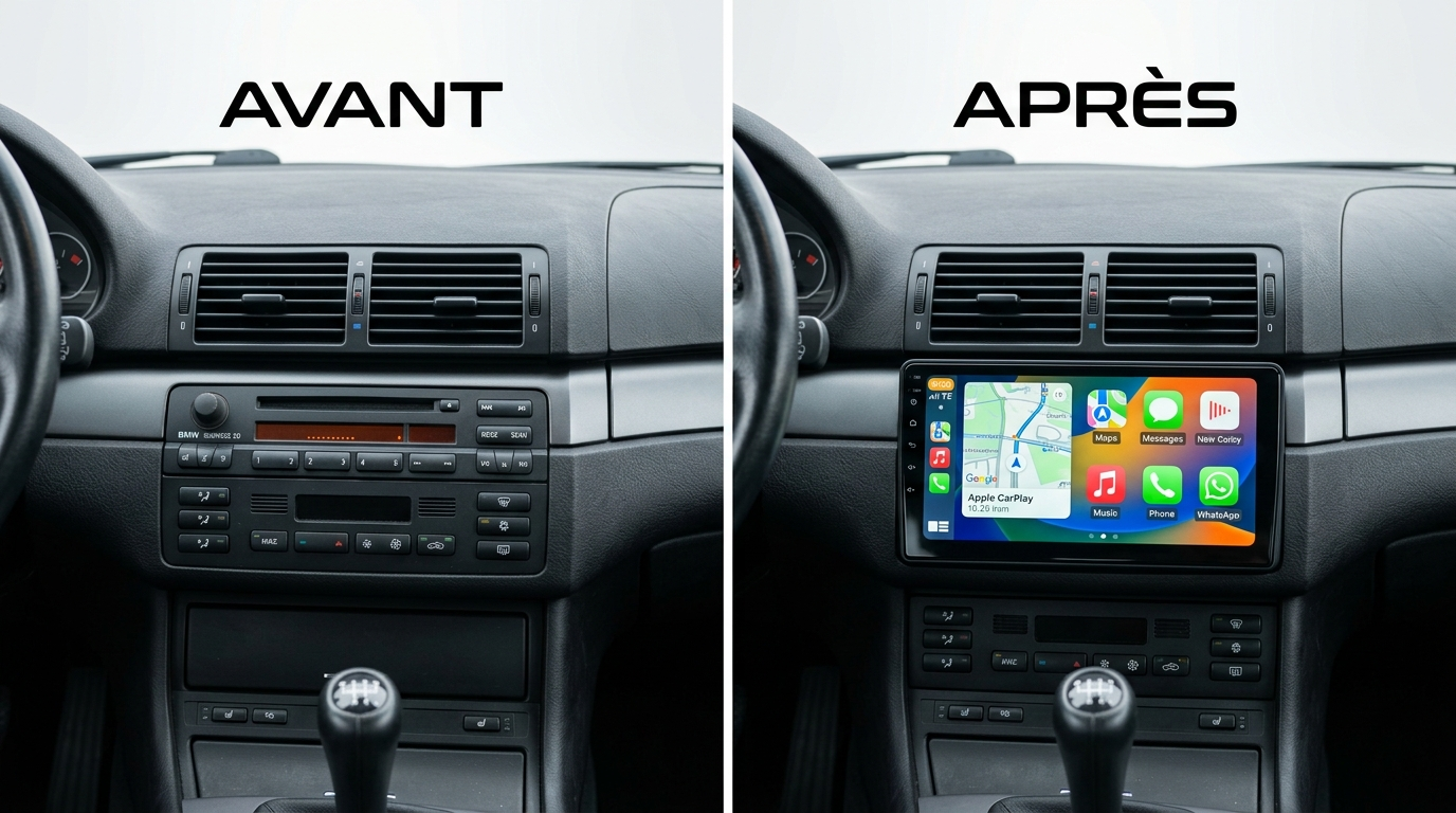 Avant après CarPlay BMW E46 Série 3 1998-2005