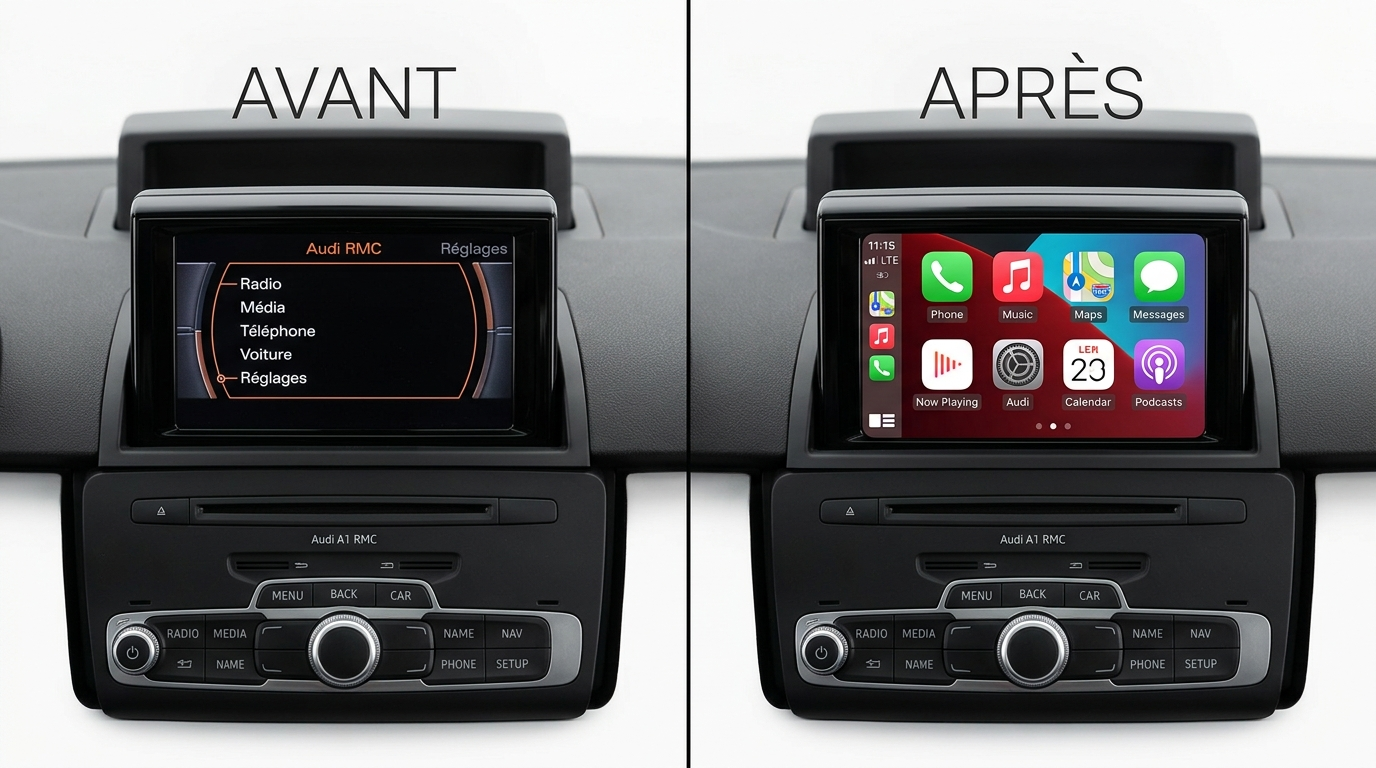 Avant après CarPlay Audi A1 Q3 RMC HN+